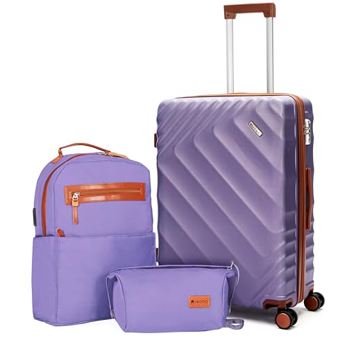 Rosamo 3-Piece Hard Shell Expandable Luggage Set, Airline Approved Carry-On - color: Purple