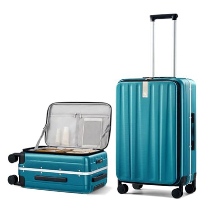 Hanke 24 Inch Medium Checked Luggage, Top Opening Aluminum Frame Suitcase - color: Caribbean Blue, size: 24 Inch