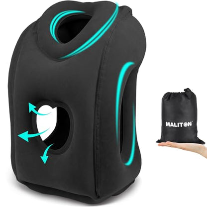 Maliton Inflatable Travel Pillow for Airplane (Black) - color: Black