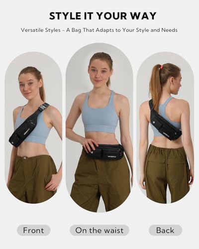 WATERFLY Small Crossbody Fanny Pack, Slim Waist Bag Chest Pouch Black - color: Black