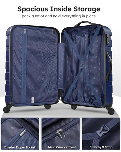 Suitour Hard Sided Luggage Sets 2 piece With Spinner Wheels,20"/24 inch Suitcases with Wheels TSA - color: Deep Blue, size: 2-Piece Set (20/24)