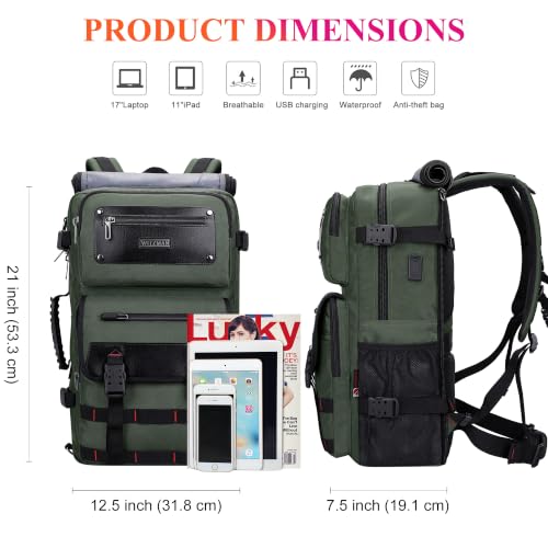 WITZMAN Travel Backpack for Men Duffle Bags Fits 17 Inch Laptop - color: Army Green