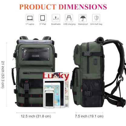 WITZMAN Travel Backpack for Men Duffle Bags Fits 17 Inch Laptop - color: Army Green