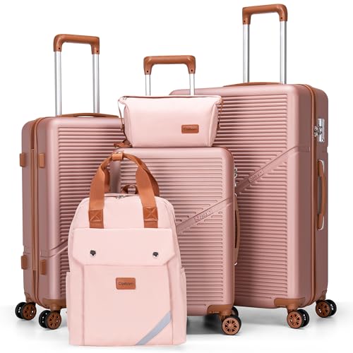 Cosbarn Luggage Sets, Lightweight Durable Hardshell 5 Piece Suitcase set - color: RoseGold