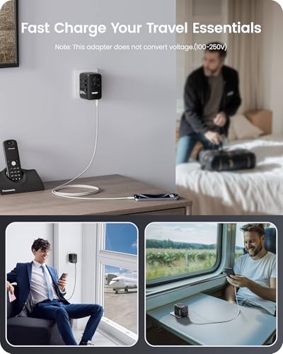 LENCENT 65W Universal Travel Adapter, GaN International Fast Charger - color: Black, size: 65W-2A2C(3 Fast Charger Ports)