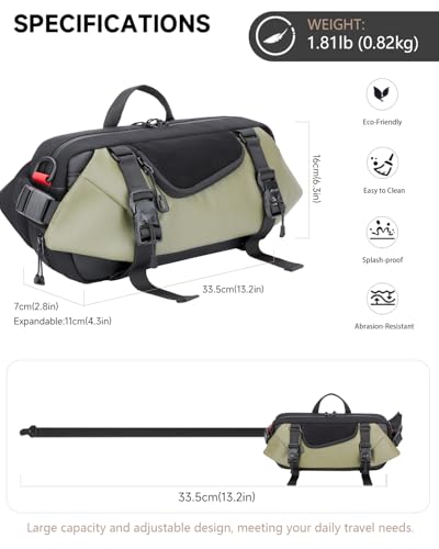 Travel Sling Bag, Anti-Theft Crossbody Waist Pack with Magnetic Closure, Expandable Mens Crossbody Shoulder Chest Bag for Hiking Walking Running Cycling, Army Green - color: Army Green
