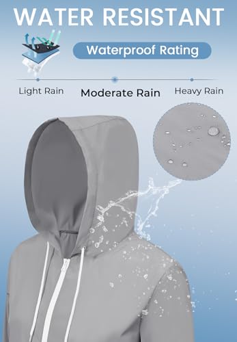 Zando Lightweight Rain Jacket Women Packable Waterproof Raincoat with Hood - color: Gray-blue, size: Large
