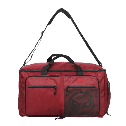 Spider-Man Logo Red 24" Packable Travel Duffle Bag with Shoe Compartment, Removable Shoulder Strap & Front Storage Pockets - color: Spider-Man Mask Red