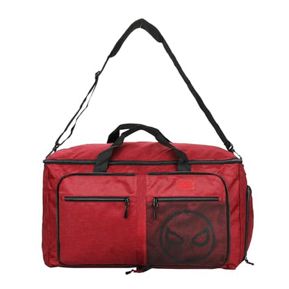 Spider-Man Logo Red 24" Packable Travel Duffle Bag with Shoe Compartment, Removable Shoulder Strap & Front Storage Pockets - color: Spider-Man Mask Red