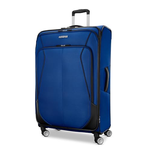 American Tourister 4 KIX 3.0 Checked-Large Softside Expandable Luggage with 4 Spinner Wheels, Sapphire Blue - color: Sapphire Blue, size: Large