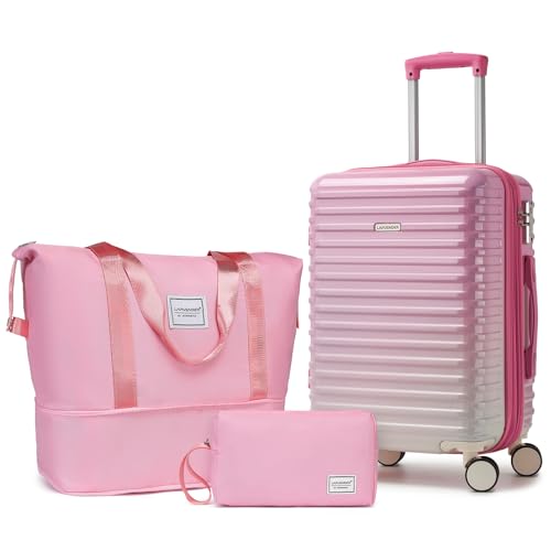 LARVENDER Expandable Carry on Luggage Suitcase with Wheels, Peach Sparkling - color: Peach Sparkling, size: 3 Piece Set (20/DB/TB)