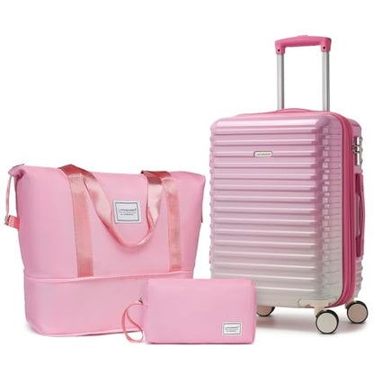 LARVENDER Expandable Carry on Luggage Suitcase with Wheels, Peach Sparkling - color: Peach Sparkling, size: 3 Piece Set (20/DB/TB)