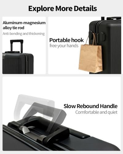 20 Inch Carry On Luggage 22x14x9 Airline Approved Suitcase - color: Black, size: 20 Inch