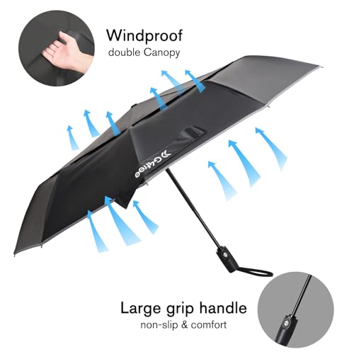 G4Free 42 Inch Eco Windproof Umbrella for Rain Strong Compact Umbrellas - color: Black/Blue Sky