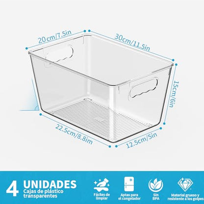 Clear Fridge Organizer Bins with Handles, 4 Pack Large 11.5×7.5×6 Inch - color: 4 Pack, size: L with Handles (11.5"L x 7.5"W x 6"H)