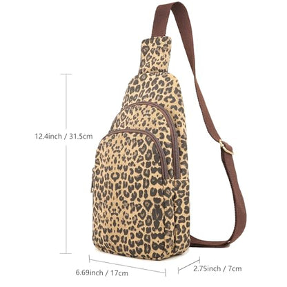 SILKAREA Canvas Sling Bag for Wome Crossbody Purse Small Sling Backpack Purse Travel Hiking Chest Bag Daypack - color: Brown Leopard