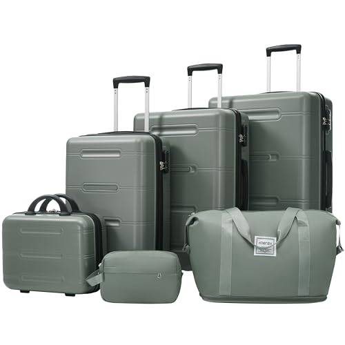 Merax 6 Piece Luggage Set,Hardshell Travel Suitcase Set,Army Green - color: Army Green, size: 6 Piece(20/24/28/DB/TB)