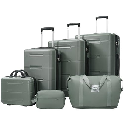 Merax 6 Piece Luggage Set,Hardshell Travel Suitcase Set,Army Green - color: Army Green, size: 6 Piece(20/24/28/DB/TB)