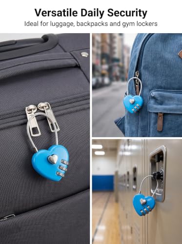 Padlock, Combination Lock, Small Locker Locks, Stainless Steel, Heart Shaped, 2 PCS, Makaron Blue - color: Makaron Blue