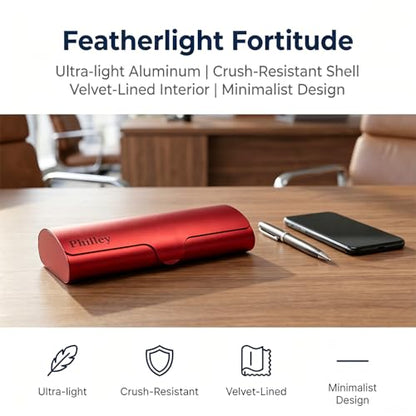 Philley Aluminum Ultra-Light Eyeglasses Slim Reading Glasses Case - color: Red