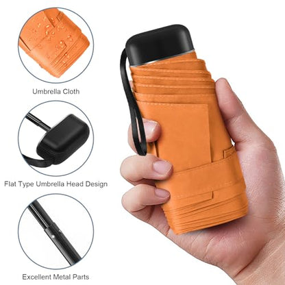 Mini Umbrella for Travel with Case Small Compact Sun Rain Tiny for Purse - color: 1503.Orange