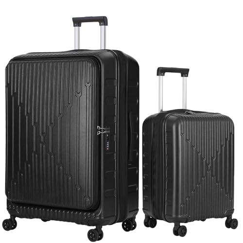 Kaleenie 2 PCS 20/29 Luggage Sets, 20” Cabin Luggage 29” Side Open Suitcase - color: Dark Black, size: 20/29 Set