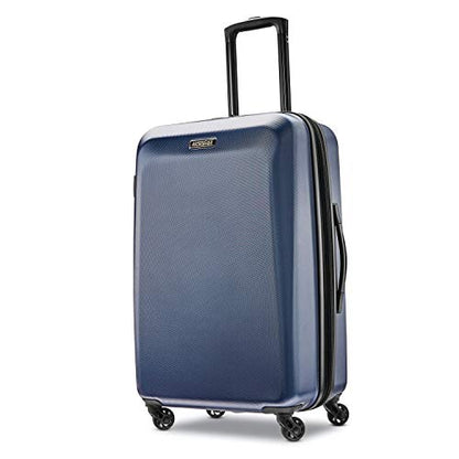 American Tourister Moonlight Hardside Expandable Luggage with Spinner Wheels, Navy, Checked-Medium 24-Inch - color: Navy, size: Checked-Medium 24-Inch