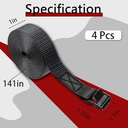 Lashing Straps with Buckles, 4Pack, 1 Inch × 12 Feet, Cargo Tie-Down Strap - color: black, size: 12Ft