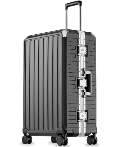 LUGGEX 26 Inch Zipperless Checked Luggage, Charcoal Metallic - color: Charcoal Metallic, size: 26 Inch