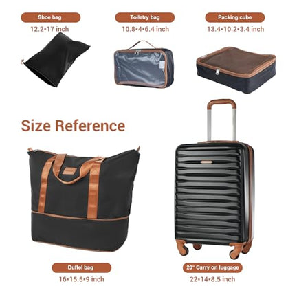 3 Piece ABS+PC Luggage Set, Carry On with Spinner & Duffle - color: JET BLACK, size: carry-on set