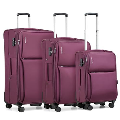 Hanke Luggage Set, 3 Piece 20/24/28 Inch Suitcases with Garment Compartment - color: Purple, size: 3 Pc Set(20/24/28)