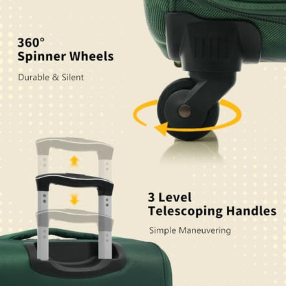 Merax Softside Luggage Set 4 Piece,18/22/26/30 Expand Suitcase,Dark Green - color: Dark Green, size: 18/22/26/30