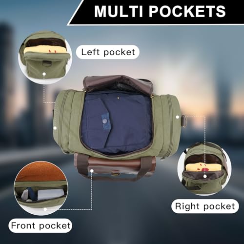 22L Canvas Duffle Bag for Men Lightweight Travel Overnight Carry-On - color: Armygreen