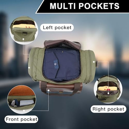 22L Canvas Duffle Bag for Men Lightweight Travel Overnight Carry-On - color: Armygreen
