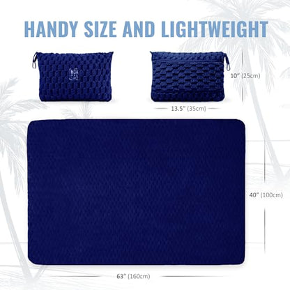 BOACAY Packable Travel Blanket for Airplane, Car - Compact Office Blanket - Portable Pillow for Adults, Kids with Case, Luggage Sleeve, Backpack Clip - color: Navy Blue