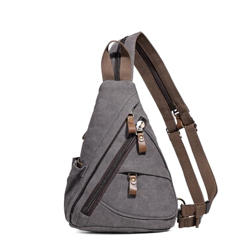 Canvas Sling Bag Small Crossbody Purse Casual Backpack for Men Women | Wear-resistant Canvas, multi carry styles, organized multi-pocket, great for commute hiking travel, nice gift for men women - color: Medium-d.grey