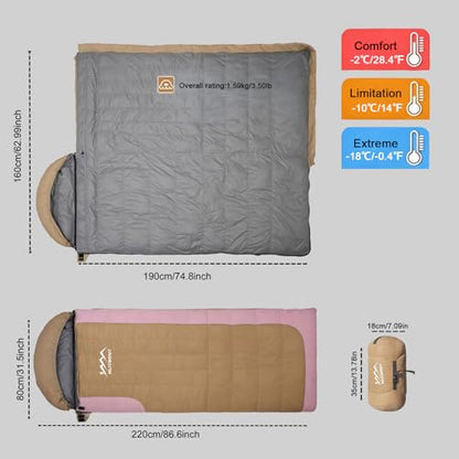 3-in-1 Lightweight Down Sleeping Bag for Adults and Teens | with Detachable Hood,Compact, 20°F 32°F 45°F Rectangular Down Blanket Sleeping Bag,Camping Hiking and Backpacking Outdoor - color: pink 1000g filling