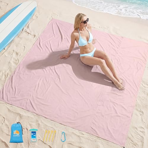 Aroveea Beach Blanket Waterproof Sandproof 78''X81''/10'X9' Oversized Mat - color: 핑크, size: 78''x81''