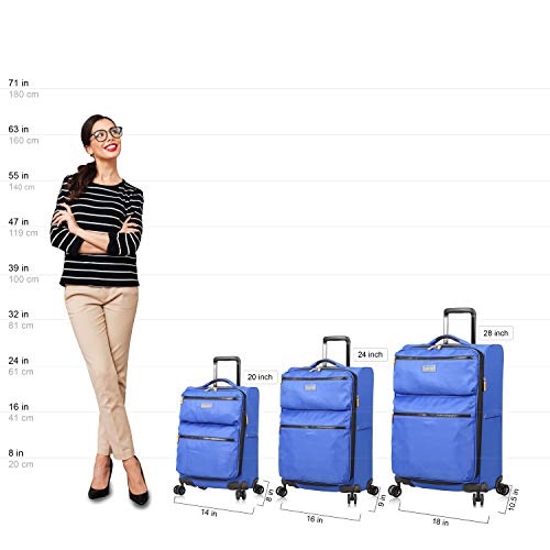 LUCAS Designer Luggage Collection - 3 Piece Softside Expandable Ultra Lightweight Spinner Suitcase Set - Travel Set includes 20 Inch Carry On, 24 Inch & 28 Inch Checked Suitcases (Royal Blue) - color: Royal Blue