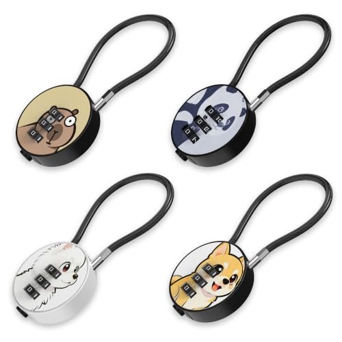 Small Combination Lock for Luggage, Gym Locker, Backpack Bag Zipper, Mini Combo Lock with Code, 5.12 Inch Steel Cable Padlock for Travel Suitcase (4-Mult, Gentle) - color: Mult, Gentle, 4-Pack