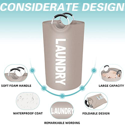 90L Large Laundry Basket, Dirty Clothes Waterproof Laundry Hamper, Khaki - color: Khaki, size: 90L