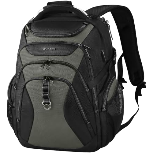 KROSER Laptop Backpack 18.4 Inch Computer Backpack for Men/Women/College - color: Black/Army Green, size: 18.4 inch