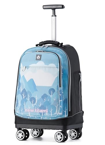 NEW TILAMI 19 Inch Rolling Backpack 4 Spinner Wheels for School, Light Blue - color: Misty Blue Forest