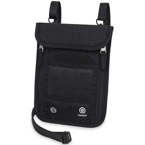 Neck Wallet – Travel Pouch and RFID Blocking Passport Holder for Women and Men, Slim Travel Wallet (Black V2) - color: Black V2