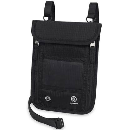 Neck Wallet – Travel Pouch and RFID Blocking Passport Holder for Women and Men, Slim Travel Wallet (Black V2) - color: Black V2