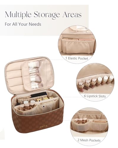 Prite Makeup Bag Travel Cosmetic Case, Women Toiletry Bag, Checkered Brown - color: Checkered Brown