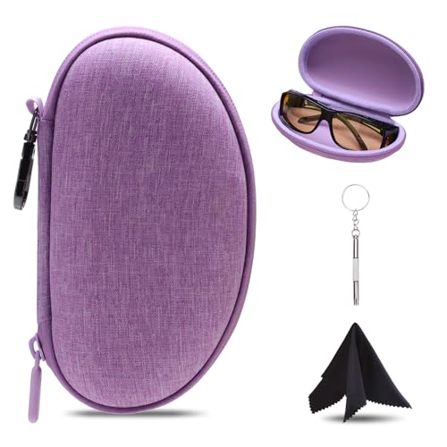 LTGEM Glasses Case Hard Shell, Hard Sunglasses Travel Case for Women Men, Large Eyeglass Cases with Clip and Cleaning Cloth - color: Purple
