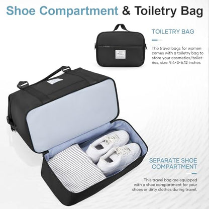 Weekender Bags for Women, Personal Item Travel Bag with Shoes Compartment - color: A-Black with Air Pump, size: Large