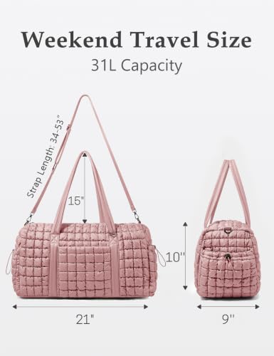 Quilted Travel Duffle Bag Puffer Weekender Bag Overnight Bag Duffel Gym Bag - color: Dusty Rose