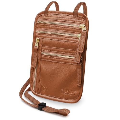 HERO Neck Wallet, RFID Blocking Vegan Leather Passport Holder Travel Pouch (Tan) - color: Tan